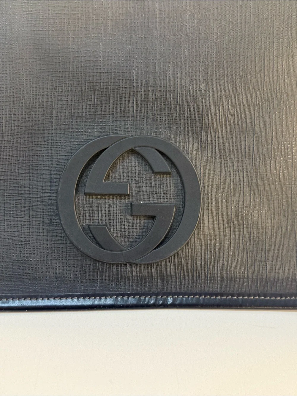 Gucci Black Leather Crossbody Briefcase with Debossed GG
